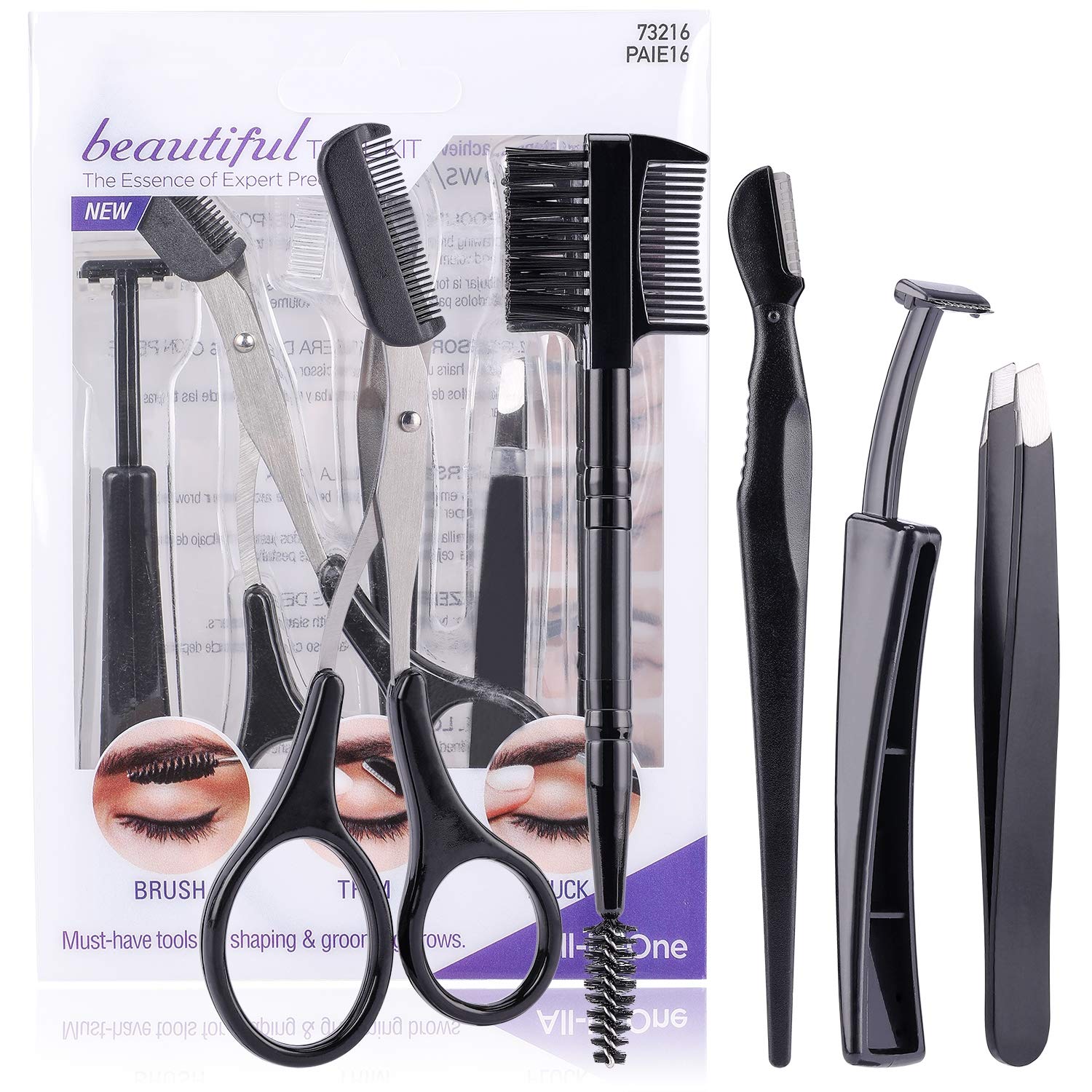Beautiful Brows Spoolie & Scissors Set - Italian Stainless Steel, Brow Grooming Kit
