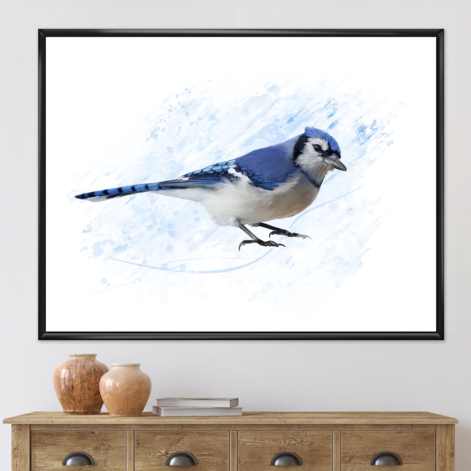 Designart 'Ancient Blue Jay Bird' Traditional Framed Canvas Wall Art Print