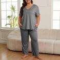 thumbnail image 2 of yillto Plus Size Women Pajamas Sets Wide Leg Loose Lounge Pant and Short Sleeve Tops Sleepwear Pjs XL-5XL, 2 of 5