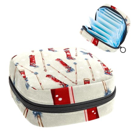 Christmas Crutches Sanitary Napkin Bag Period Pouch Travel Organizer Zipper Pouch Mini Zipper Pouch Storage Case, Made of Velvet Fabric, Sponge, and Oxford Cloth