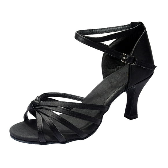1 par de zapatos de tacón alto con tira anudada, zapatos de baile latino para mujer - Talla 40 (Negro)
