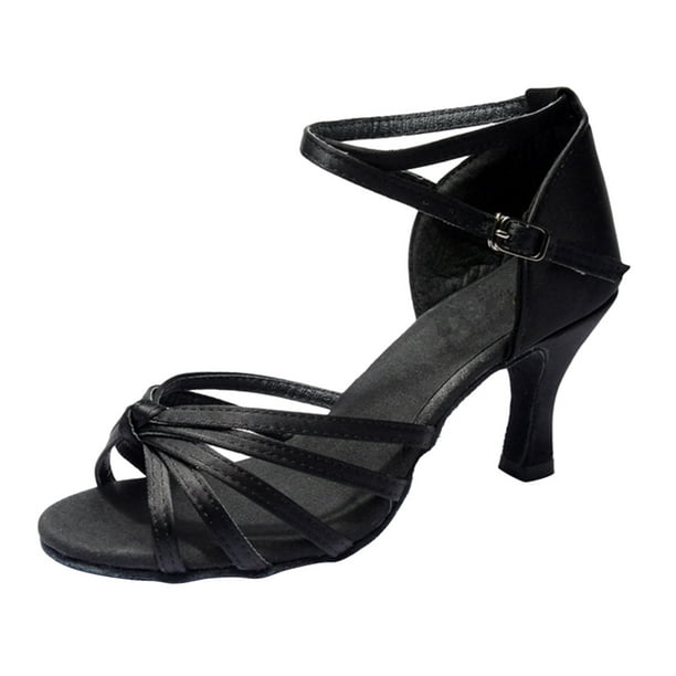 par de zapatos de tacón alto con tiras anudadas para baile latino para mujer - Talla 39 (Negro)