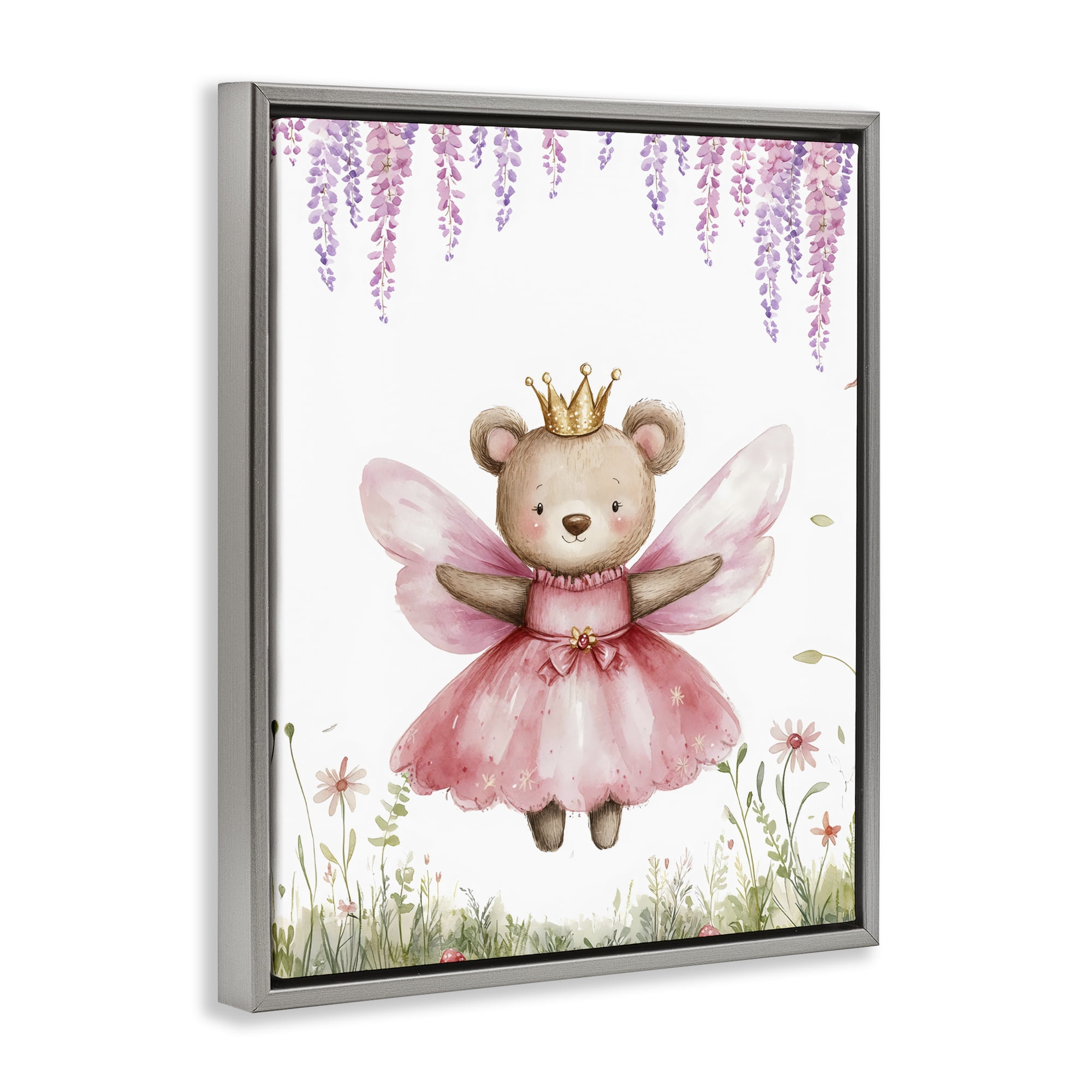 Stupell Industries Woodland Bear Forest Fairy Gray Framed Floater Canvas Wall Art, design by LSR Design Studio
