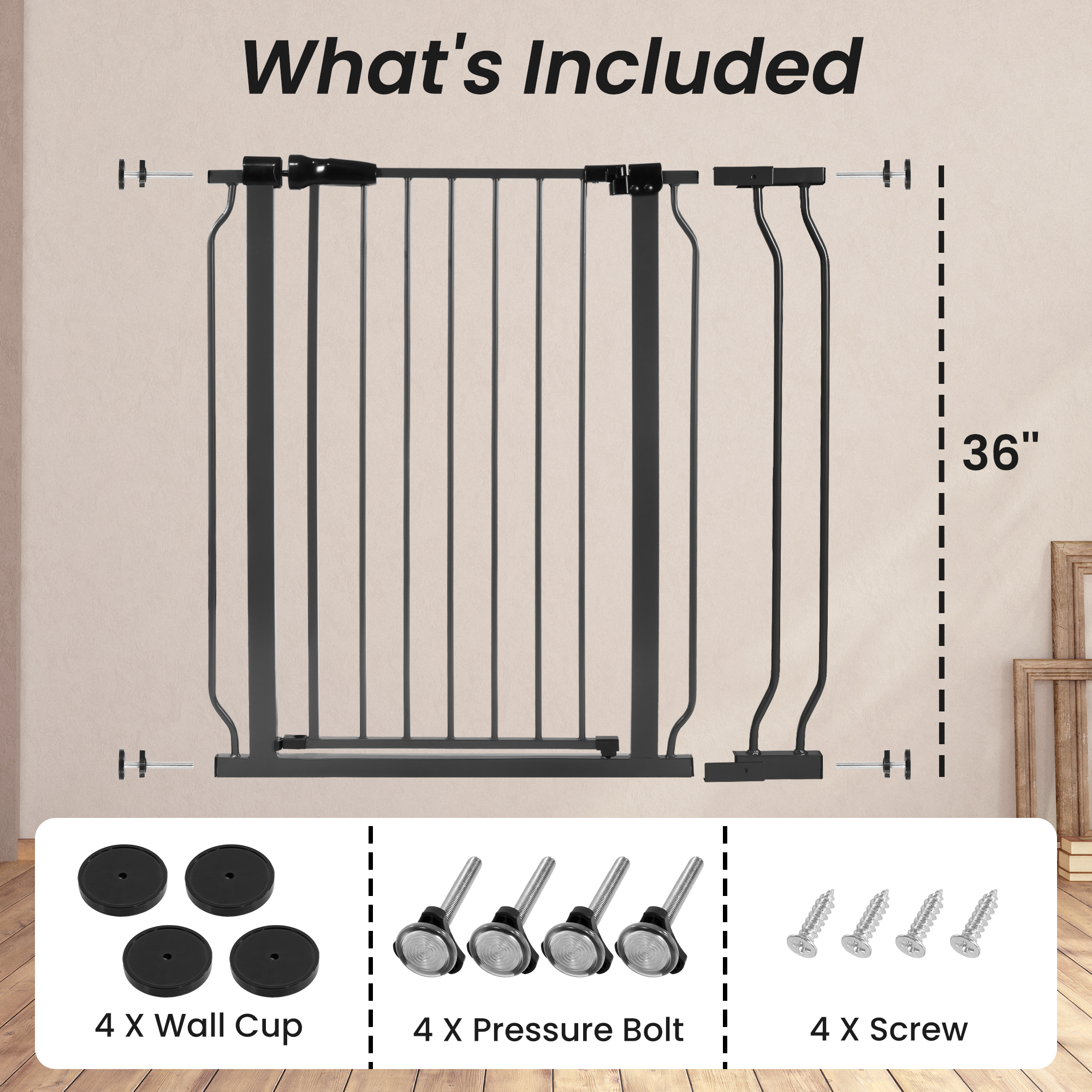 GIANNA Easy WalkThru Safety Gate for Doorways and Stairways, Fits 29.1 - 38.5 Inch Openings, With Auto-Close/Hold-Open Features, 30-inch Tall, Graphite