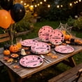 thumbnail image 6 of Halloween Paper Plates 7in Pink Disposable Party Plates, Cartoon Ghost Bat Spider Web Skull Pumpkin Pattern Heavy Duty Paper Dinner Plates,16 Count Tableware for Halloween Indoor Outdoor Party Decor, 6 of 6