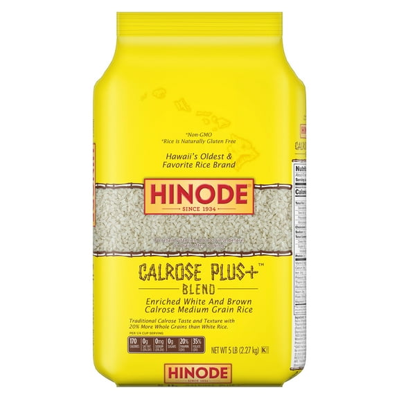 Hinode Calrose Plus  Blend White & Brown Calrose Rice, Medium Grain, 5 lb Bag – Non-GMO, Gluten-Free