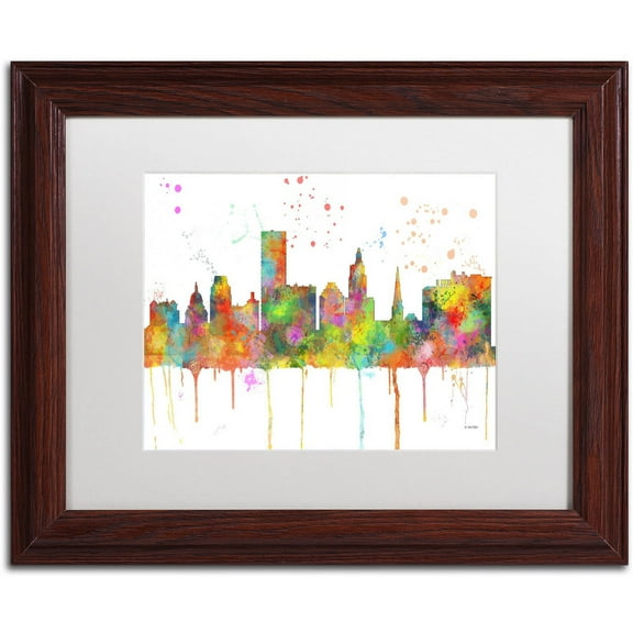 Trademark Fine Art "Providence RI Skyline Mclr-1" Canvas Art by Marlene Watson, White Matte, Wood Frame