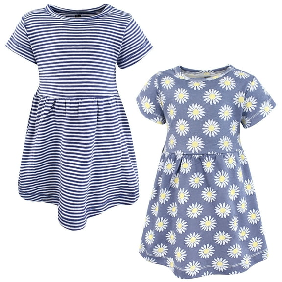 Hudson Baby Girls Cotton Dresses, Blue Daisy, 0-3 Months