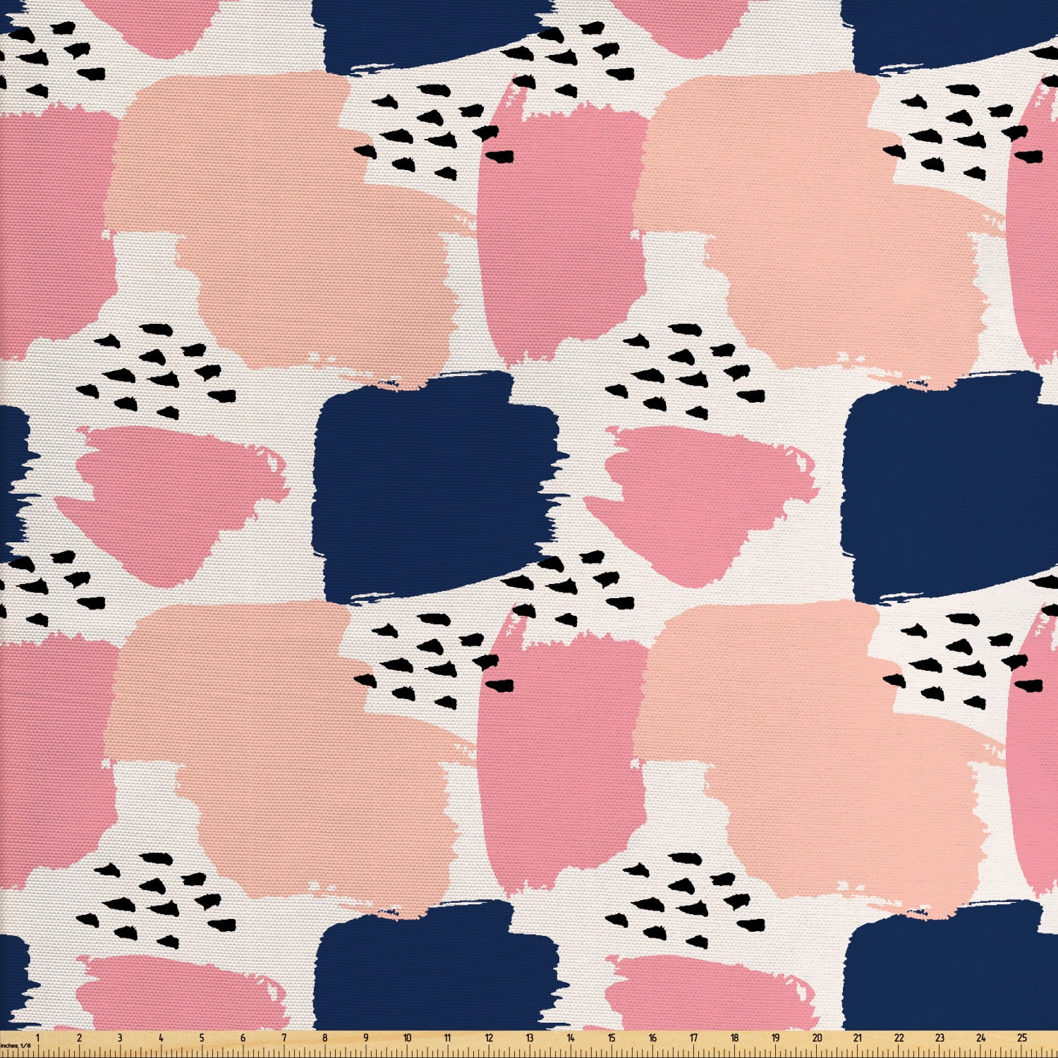 Navy and Blush Fabric by The Yard, Hand Painted Style Brushstrokes in