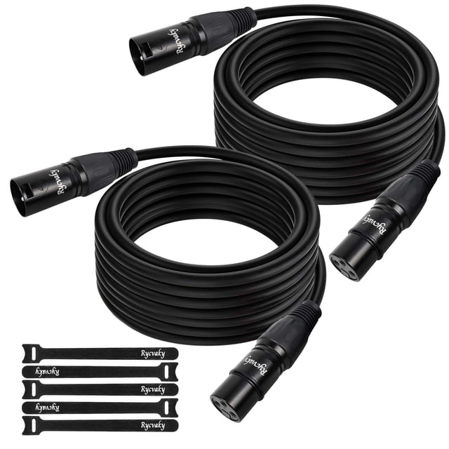 rycvaky 3 Pin Balanced DMX Cable 50ft 2 Pack, Shielded XLR Adapter Cord, DMX Stage Lighting Cable for Moving Head, Par Light, Spe