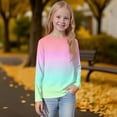 thumbnail image 4 of Inglocry Girls' ComfortSoft Round Neck Floral Graphic Tees Basic Long Sleeve Tee Fall Winter Tops For 5-14 Year Kids Purple Pink 7-8Y, 4 of 5