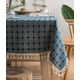thumbnail image 2 of Mantel rectangular moderno 140x200cm mantel antiincrustante lavable cuadrado pequeño tejido de algodón y lino con pompones bordados en azul oscuro, utilizado para decorar el huerto al aire libre, 2 of 5