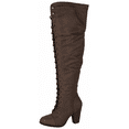 thumbnail image 2 of Forever Camila-48 Women's Lace Up Over The Knee Boots Stacked Block High Heel Side Zipper Thigh High Boots Brown 6, 2 of 5
