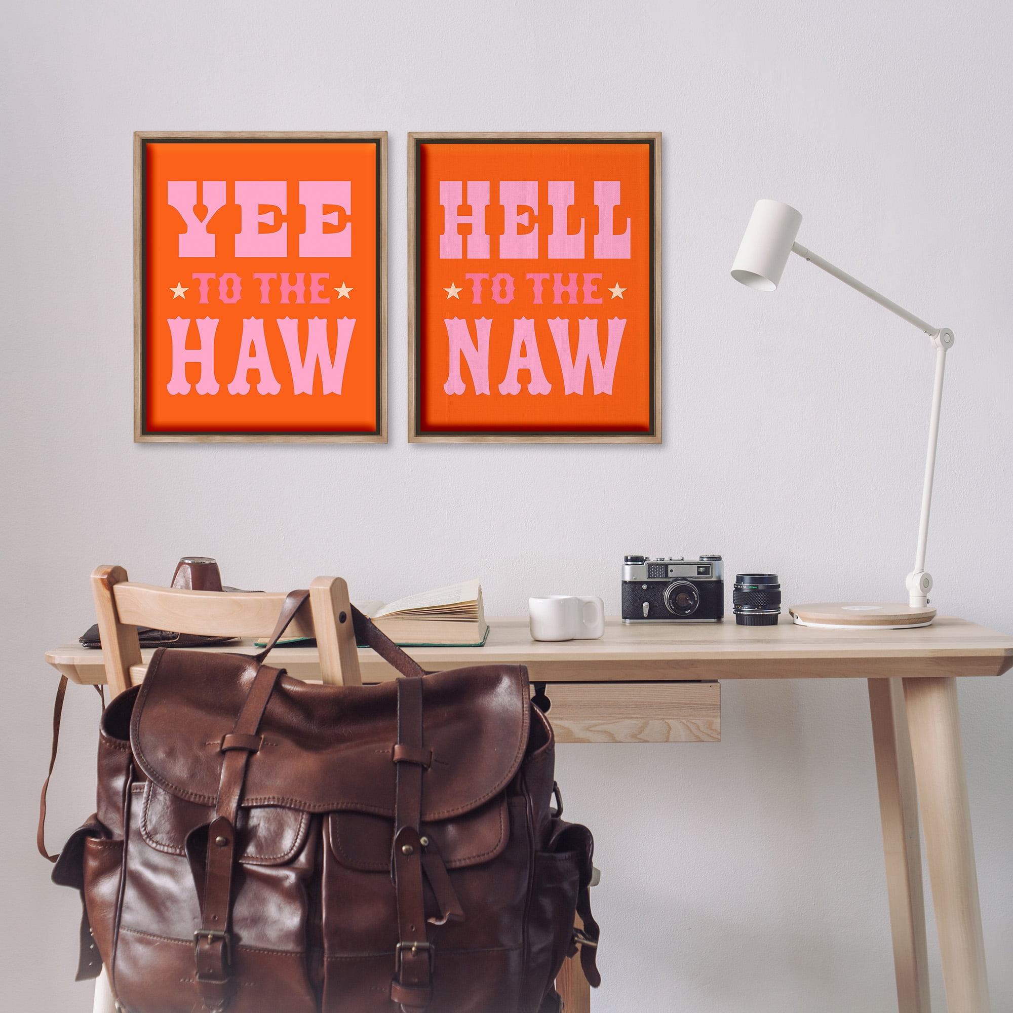 Stupell Industries Funny Cowgirl Phrases Typography Painting Brown Floater Framed Canvas Art Print Wall Art, 17 x 21, Set of 2