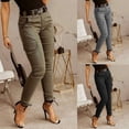 thumbnail image 2 of Pantalones ajustados con bolsillos y botones de cintura baja para mujeres europeas y americanas, 2 of 4
