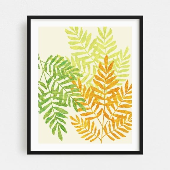Indie Fern Trio - Painting Botanical Floral Nature Autumn Tropical Minimalist Modern Art Black Framed Wall Art Print 16 x 20 inches
