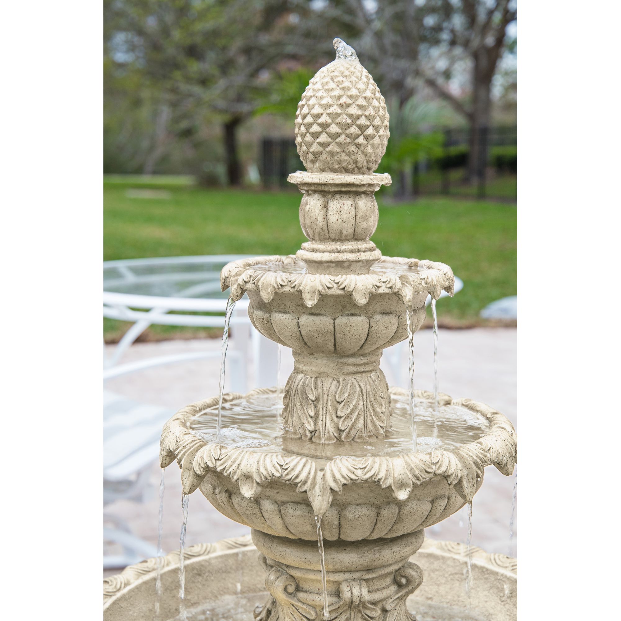Ibiza 46" High Large Italian Outdoor Decor Sand Stone Floor Fountain with Light LED 3-Tier Outside Garden Patio