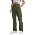 thumbnail image 3 of Straight Leg Sweatpants for Women, Elastic Waist Solid Casual Pants with Drawstring and Side Pockets, Active & Casual Wear | VerBelle,Army Green L, 3 of 9