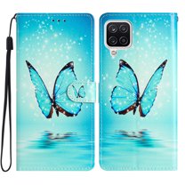 Nalacover Wallet Case for Samsung Galaxy A42 5G with Painting Pattern PU Leather Magnetic Kickstand Flip Folio Cover, Card Slots Holder Soft Silicone Shockproof Protective Case, Blue Butterfly