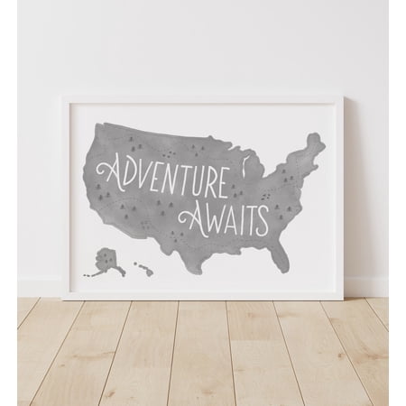 Adventure Awaits Woodland Neutral Map For Boys Room Wall Art, Striking Nursery Theme For Nursery Gallery Wall Decor