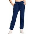 thumbnail image 2 of Women's Wide Leg Sweatpants Fleece Lined Baggy Straight Leg Lounge Pants Fall Outfits Athletic Joggers with Pockets 2025 Navy M, 2 of 5