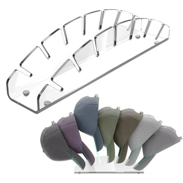 Organizador de sombreros para la estantería del armario | Encajan 7 gorras de béisbol | Soporte para guardar sombreros de pie de mesa | Diseño en forma de abanico que ahorra espacio | Metal Negro