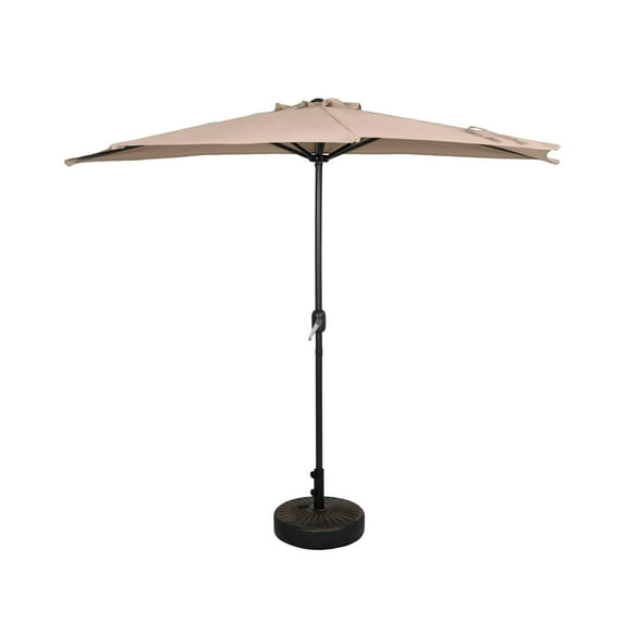 Andrea 9-Ft. Half Umbrella with Bronze Finish Fillable Base Beige