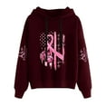 thumbnail image 2 of Lroveb Breast Cancer Awareness Hoodies for Women Plus Size Long Sleeved Pink Ribbon Graphic Sweatshirt Drawstring Hooded Oversized Pullover Wine, 2 of 6