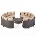 thumbnail image 2 of Noble House Newton 8 Seater Round Wicker Sectional Sofa Set Dark Brown and Beige, 2 of 14