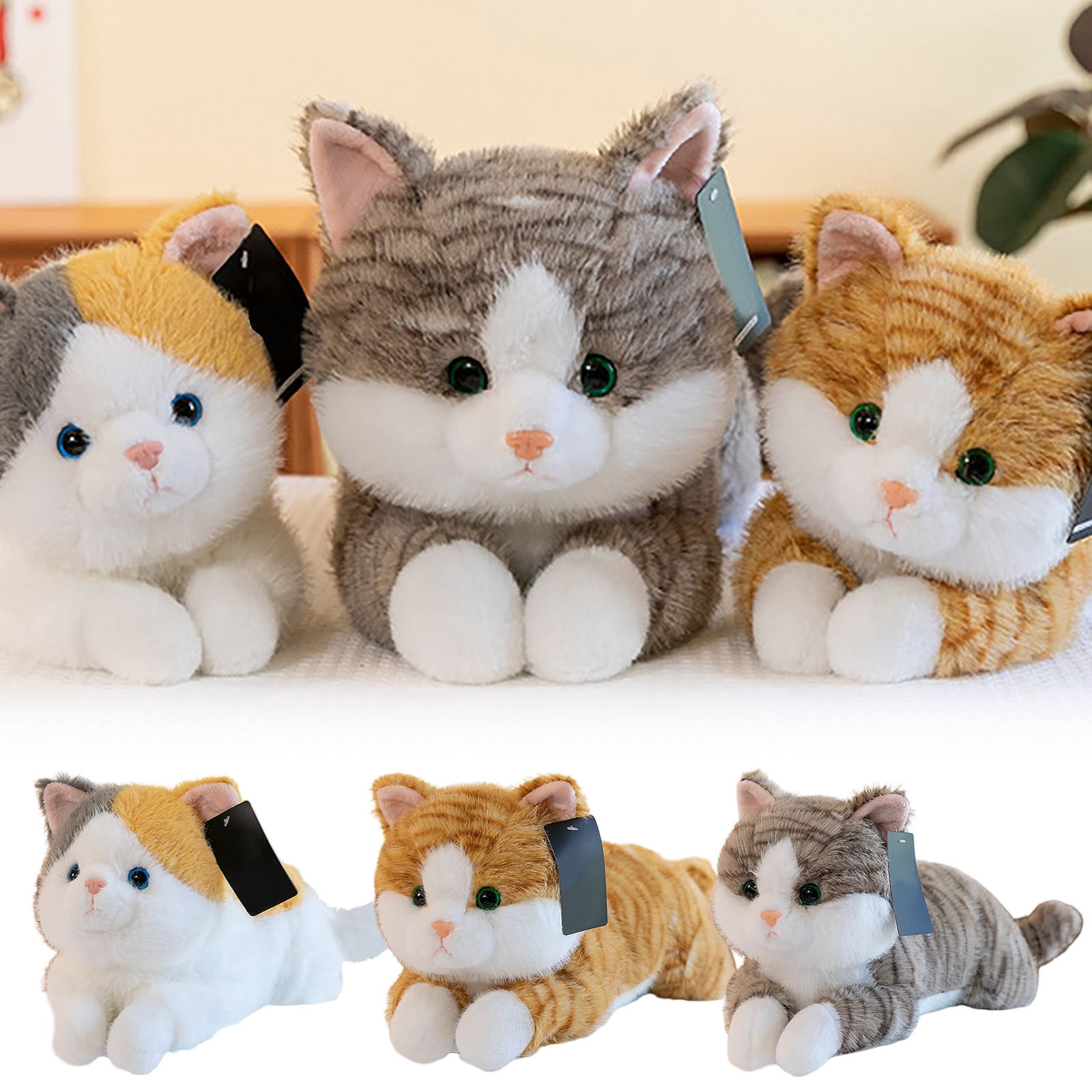 Weighted Cat Stuffed Animal Realistic Stuffed Cat Toy Throw Pillow Soft and Cuddly Weighted Cat Stuffed Animal for Stress Relief and Comfort,yellow