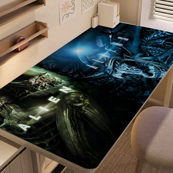 Alien-themed extra-large Non-Slip Base leather Desk Table mat—versatile for computer desks, dining tables, and more.12"x24"(30X60cm）