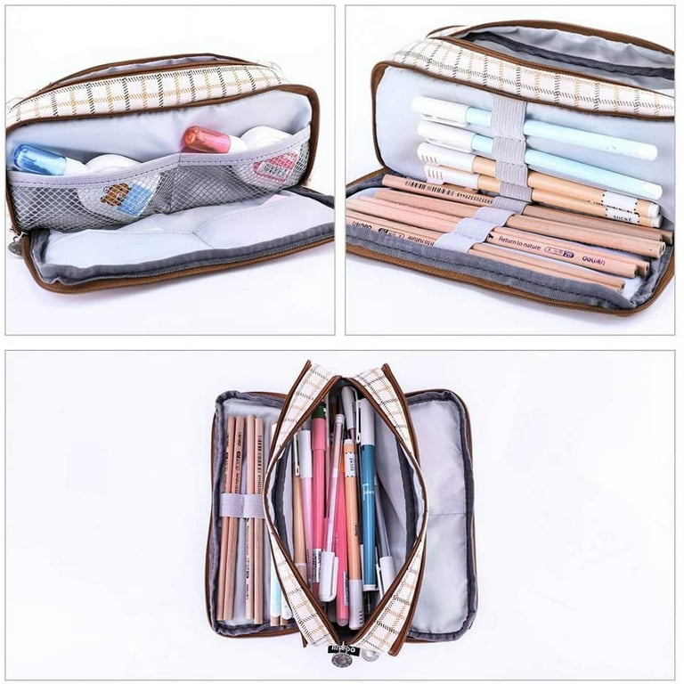 WEMATE Large Pencil Case, Pencil Pouch with Zipper Compartments, Aesthetic  Pencil Case for Adults, Stationery Pouch Pen Case for Office 
