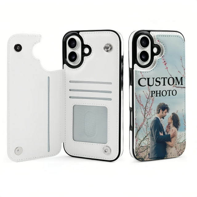 Personalized Custom Photo Phone Case for iPhone 16 Plus, Flip Wallet Phone Case with Card Slots, Perfect Gift for Family, Friends, and Couples