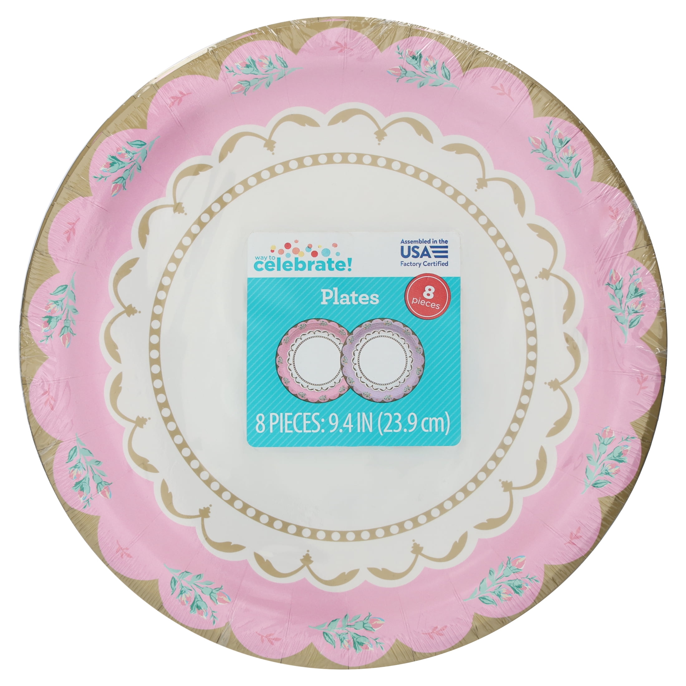 8 Count, 9IN Disposable Tea Party Paper Plates, Multicolor, Vintage Finds by Way to Celebrate