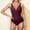 Wine, variant on Elegant One Piece Swimsuits for Women Solid Color Deep V Neck Sleeveless Ruched Fitting Bathing Suit Swimwear