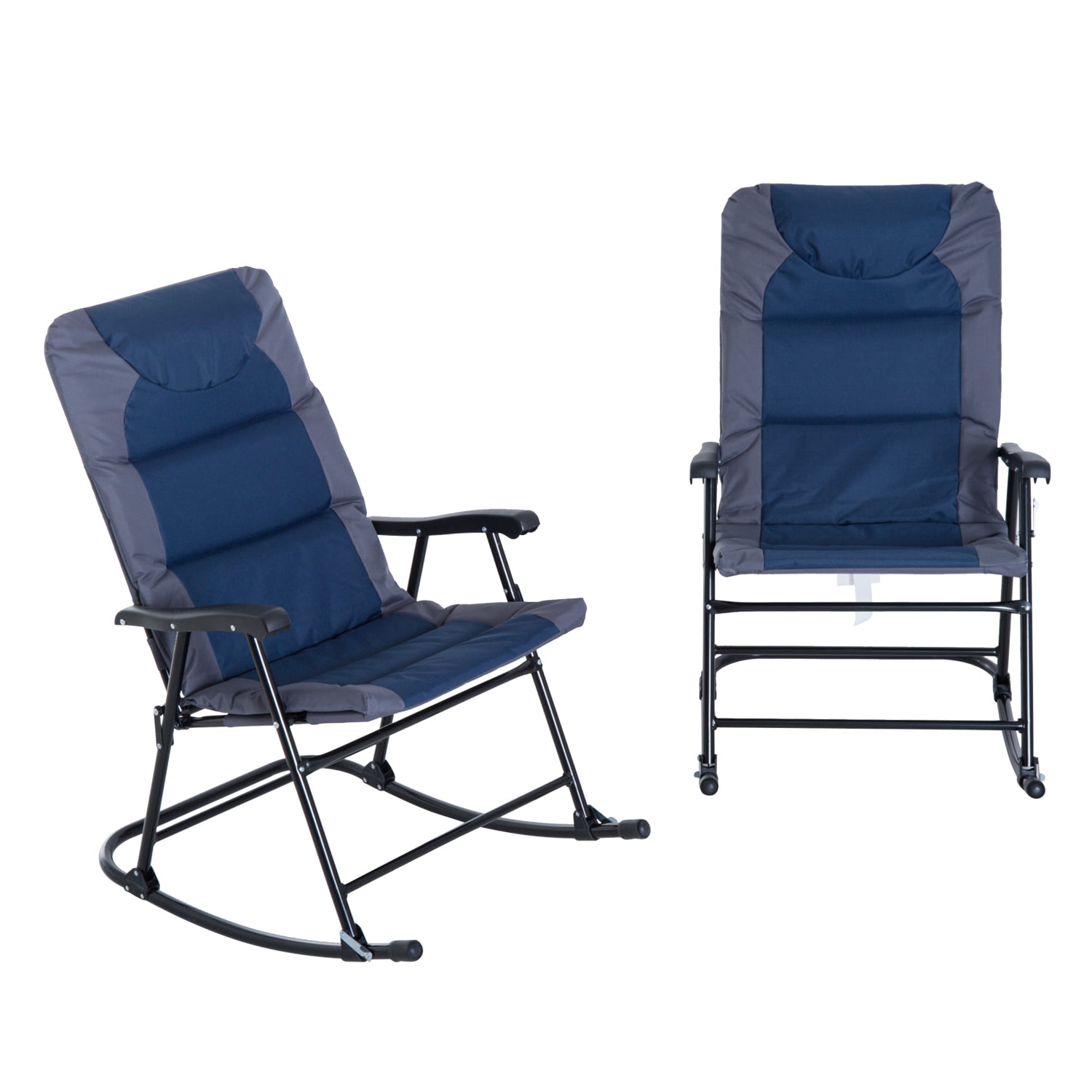 Outsunny Folding Padded Outdoor Camping Rocking Chair 2 Piece Set