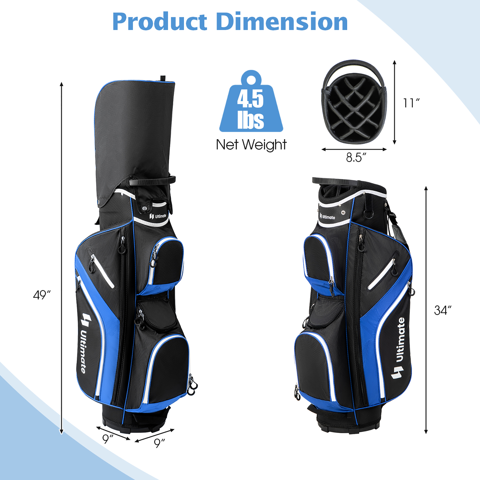 Gymax Golf Cart Bag Lightweight Golf Club Bag w/ 14 Way Dividers Top & Carry Handles Blue