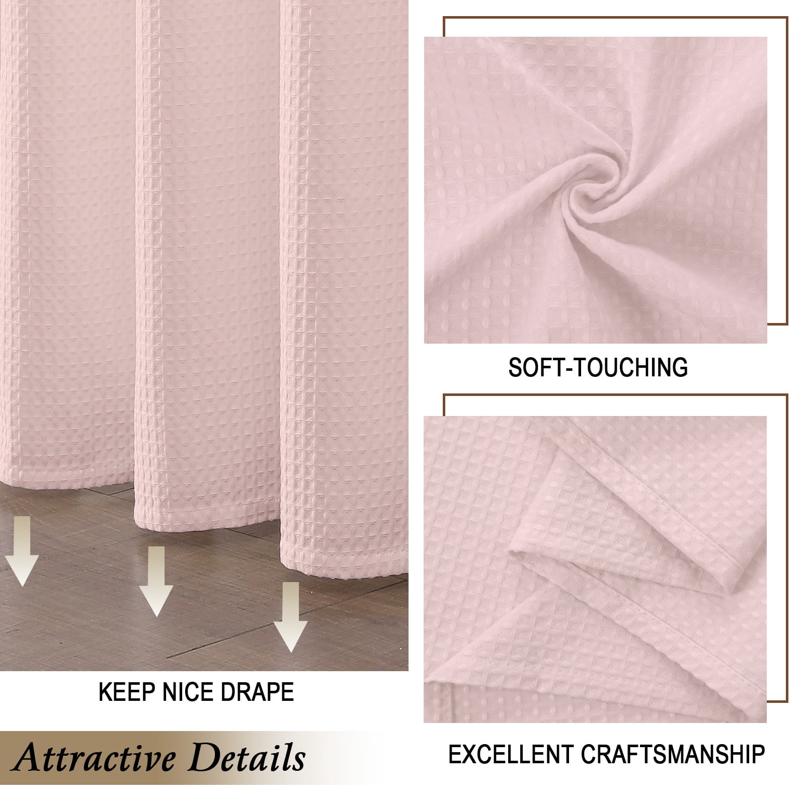 OVZME Blush Stall Fabric Shower Curtain - 36"Wx72"L Waffle Weave Hotel Luxury Weighted Cloth Bath Curtain for Bathroom, Narrow Stall Size, Machine Washable, 36Wx72L inches, Blush Pink