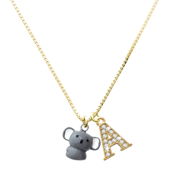 Delight Jewelry Resin Koala Bear - Large Goldtone Crystal Initial - A - Charm Necklace, 17.5" 2"
