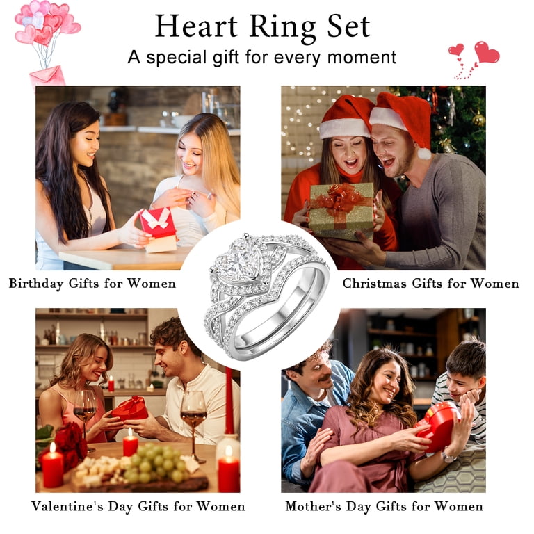 APSVO S925 Love Heart Stackable CZ Ring Set, Size 7 photo 5
