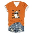 thumbnail image 5 of BLTIBY Womens Halloween Shirts V Neck Short Sleeve Tees Funny Printed Tops Casual Fashion Pullover Blouse Orange 2 S, 5 of 5