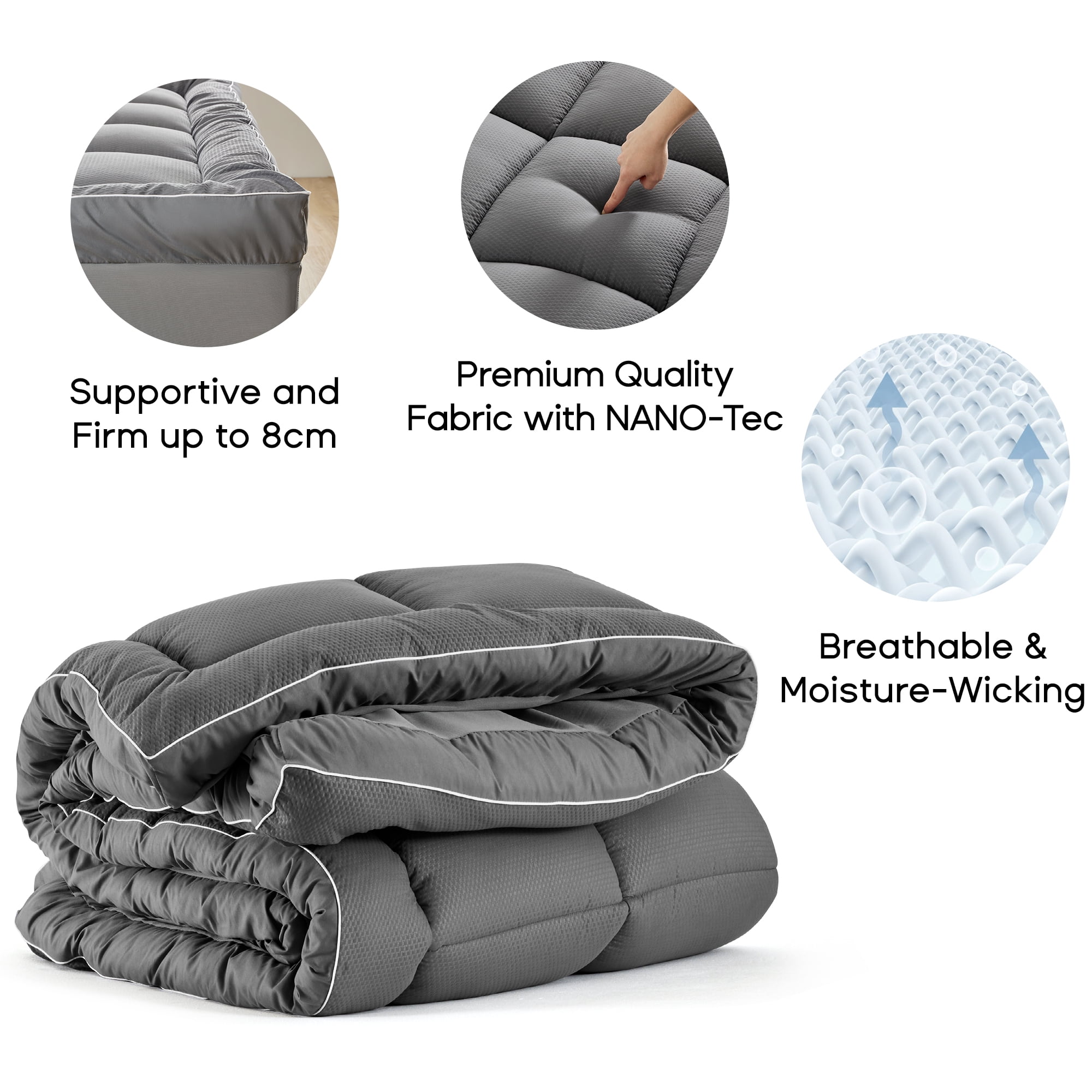 Sonive Ultra Thick Mattress Topper King, Pillow-Top Box Quilted Pad with Premium 1000gsm Alternative Filling, Gray