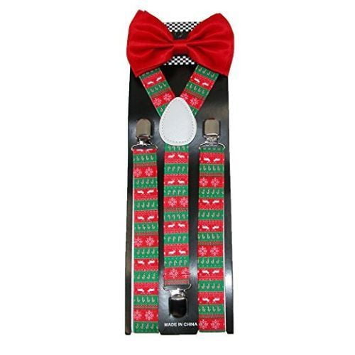 Men's Red Bowtie with Christmas Theme Reindeer Design 