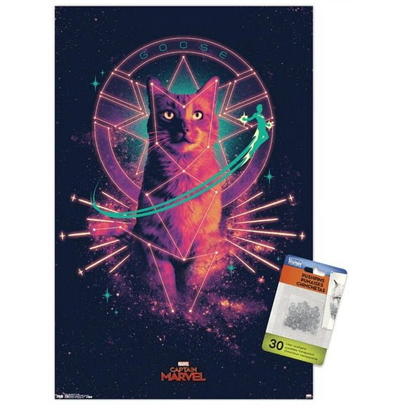 Marvel Cinematic Universe - Captain Marvel - Goose Wall Poster with Push Pins, 14.725" x 22.375"