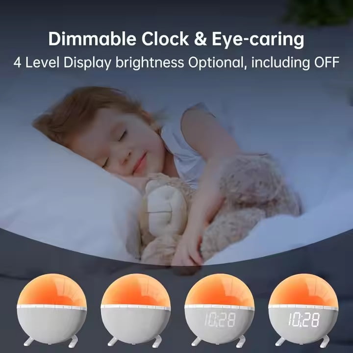 Sunrise Alarm Clock with Snooze, White Noise Sound Machine & Night Light - Dimmable Digital Clock for Bedroom, 7 Wake-Up Sounds, 9-Min Snooze, 7 Color Mood Lights, Ideal for Heavy Sleepers