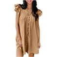 thumbnail image 2 of ShomPort Ruffle Sleeve Cute Dress for Women Summer Loose Mini Dresses V-Neck Pleated Sundresses, 2 of 8