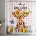 thumbnail image 5 of Spring Cow Standard Shower Curtain Set, Waterproof Shower Curtains for Bathroom, Summer Sunflower Botanical Pink Plaid Washable Fabric Bath Curtain for Bathtub Decoration with Hooks 72x72 Inches, 5 of 9