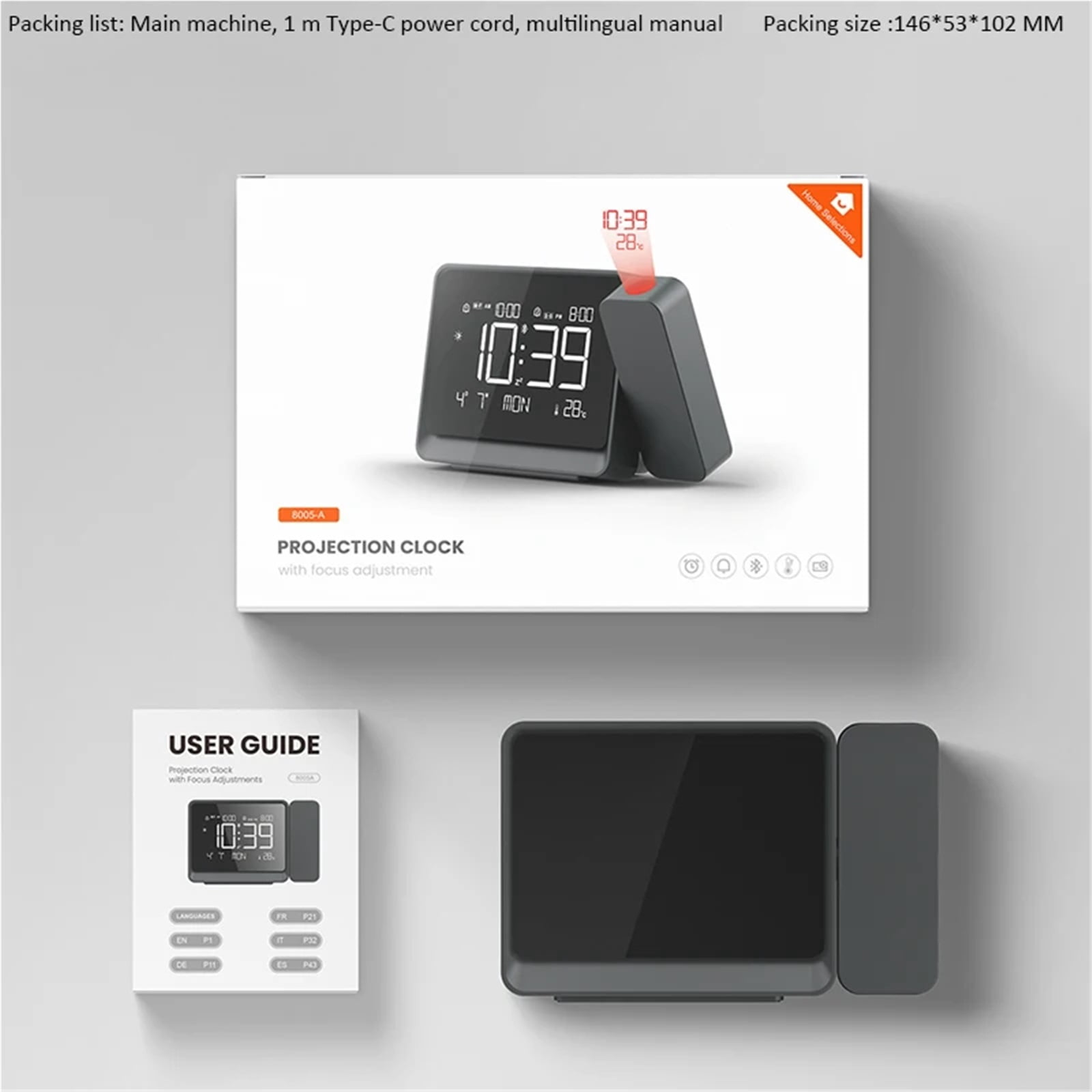 Projection Alarm Clock Wireless Sensor Weather Station with Atmosphere Night Light Temperature Display Thermometer Table Clock