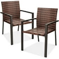 thumbnail image 2 of Best Choice Products Set of 2 Wicker Chairs, Stackable Outdoor Dining Furniture w/ Armrests - Light Brown, 2 of 8