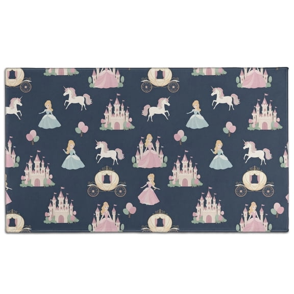 Dark Blue Princess Unicorn Pattern Door Rugs,Washable Non Slip Door Mats Indoor,Decorative Door Mats,Entry Mat Indoor for Entrance,Bedroom,Kitchen,Bathroom,17"x30"